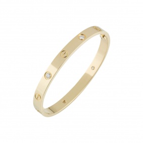 Cartier Yellow Gold Half Diamond Love Bracelet Size 17 B6035917